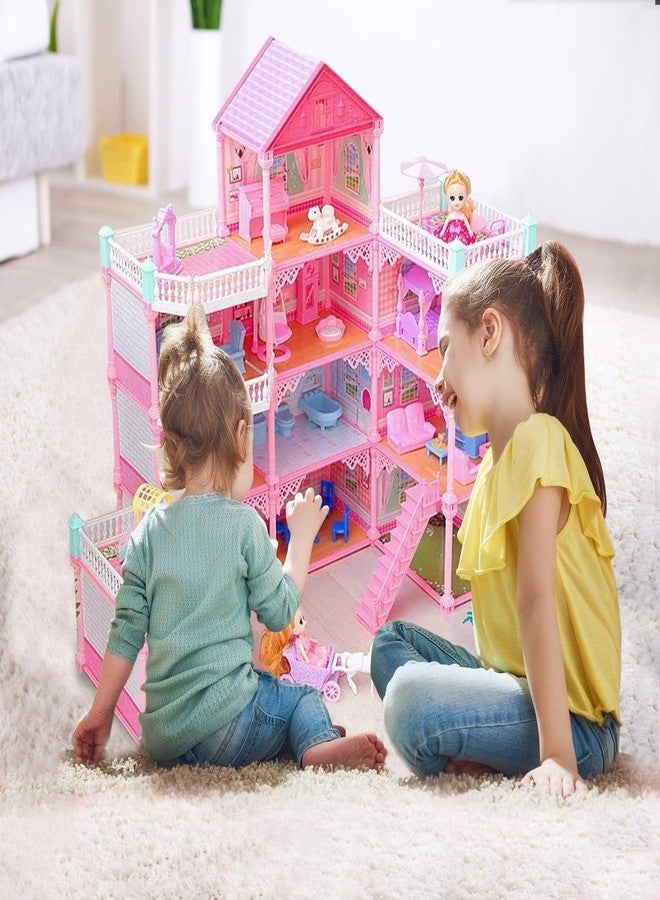 RABJET Dream Doll House Girls Toys,Doll House, 4 Story 11 Rooms Dollhouse with 2 Dolls, Dollhouse Furniture Accessories, Toddler Playhouse Gift for 3 4 5 6 7 8 9 10+ Year Old Girls Toys - Image 2